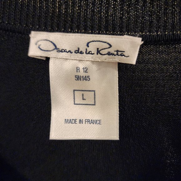 Oscar de la Renta Navy Button Front Ruffle Hem Cardigan Size: L - Picture 14 of 16